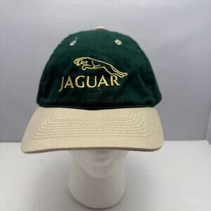 Vtg Jaguar Luxury Car Logo Embroidered Green Tan Dad Hat Cap